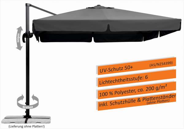 Schneider beliebter Ampelschirm Rhodos 300x300cm + Ständer + Hülle, anthrazit